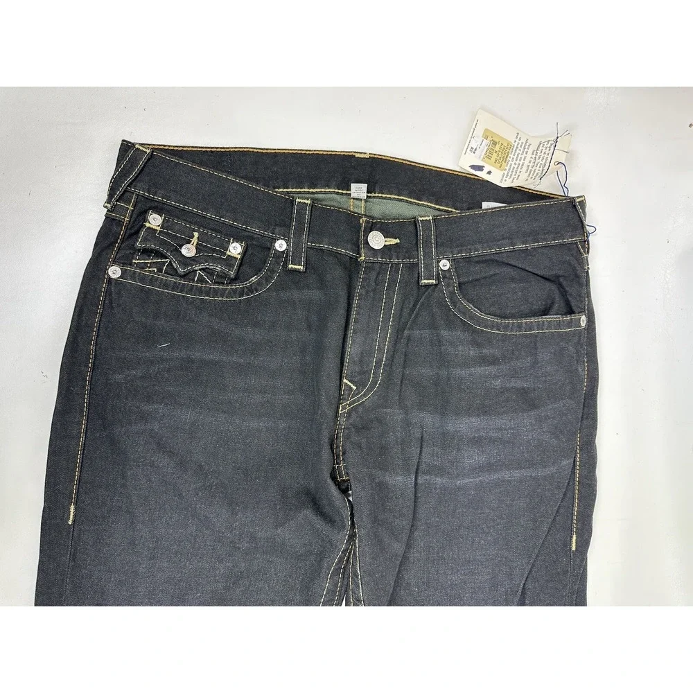 True Religion Men's Jeans Black‎ Redfield Park Straight Size 38x33 Flap Pocket